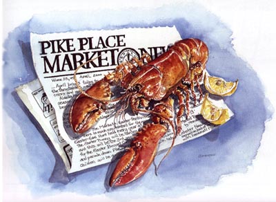 Lobster on Market Newspaper Limited Edition Print