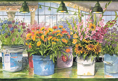 12 Blank Note Cards - Buckets of flowers