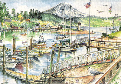 12 Blank Note Cards - Gig harbor, nestled along the Tacoma Narrows.