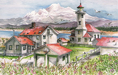 12 Blank Note Cards - Point Wilson Lighthouse at Port Townsend.