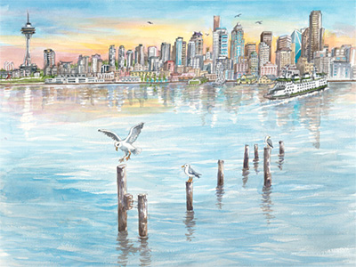 Along Alki - Seagulls and pilings - Limited Edition Print