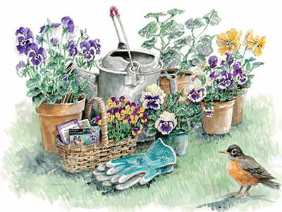 <h6>New!</h6> Backyard gardening, Robin included - Limited Edition Print