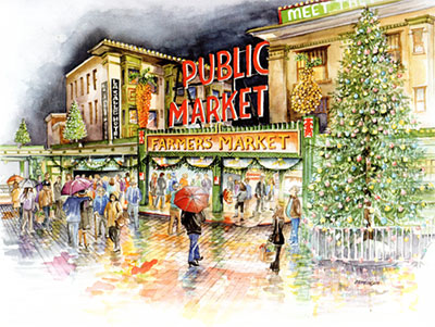 Pike Place Market at Christmas - Limited Edition Print