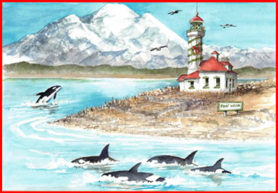 S-72 Lighting the way (Port Townsend lighthouse) Christmas Cards - Baker's Dozen