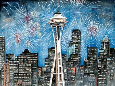 <h6>New!</h6> The Space Needle celebrates a New Year - Limited Edition Print