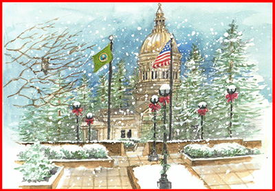 S-73 Enjoy the beauty of the season (Olympia. State Capital building) Christmas Cards