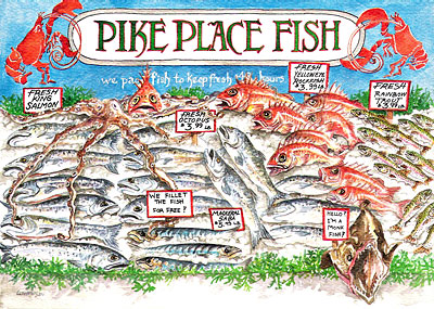 12 Blank Note Cards - Fresh Fish at the Pike Place Market